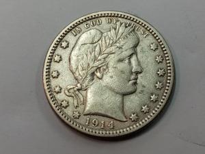 1914 Barber Silver Quarter 25C - Full Liberty