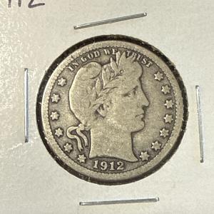 1912 S Barber Quarter - Better Date Rare Find