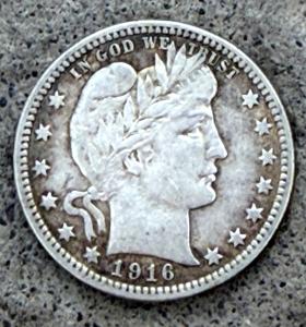1916-D Barber Silver Quarter with Mint Luster