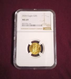 2026 $5 American Gold Eagle 1/10 oz MS-69