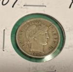 1907 Silver Barber Dime - XF Condition