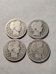 Set of 4 Barber Quarters 1914-1916, 90% Silver