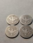 Set of 4 Barber Quarters 1914-1916, 90% Silver