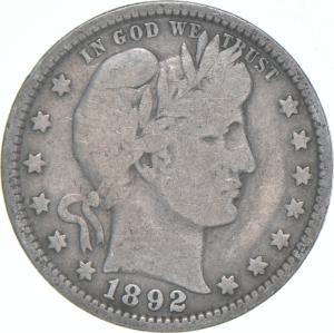 1892 Barber Quarter Average Condition Coin
