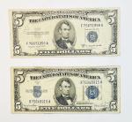 1934 & 1953B Blue Seal $5 Silver Certificates