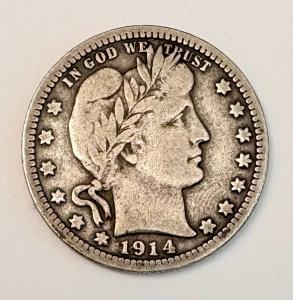 1914-D Barber Quarter Silver Coin 25c