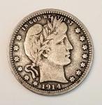 1914-D Barber Quarter Silver Coin 25c