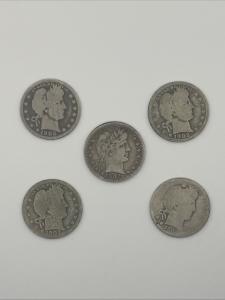 Set of 5 1902 Barber Quarters