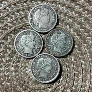 Barber Dimes Set: 1899, 1910, 1912, 1916
