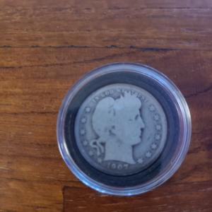 1907 Silver Barber Quarter Coin 25 Cents