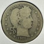 1911 Barber Quarter 25 Cent Coin