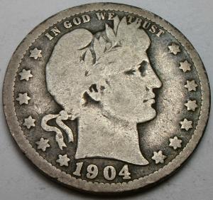 1904-O Barber Silver Quarter 25¢