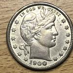 1900 S Barber Silver Quarter - AU Details