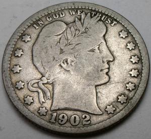 1902 Barber Quarter 25 Cents Coin