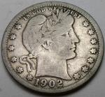 1902 Barber Quarter 25 Cents Coin