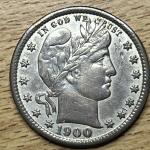 1900 S Barber Silver Quarter - AU Details