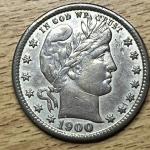 1900 S Barber Silver Quarter - AU Details