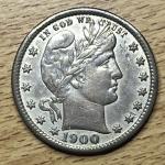 1900 S Barber Silver Quarter - AU Details
