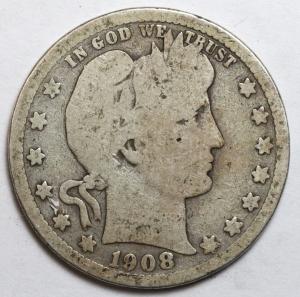 1908-D Barber Silver Quarter - Original Raw Coin