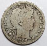 1908-D Barber Silver Quarter - Original Raw Coin