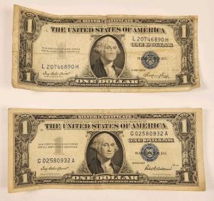 2 Vintage Silver Certificate Blue Seal Notes