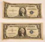 2 Vintage Silver Certificate Blue Seal Notes