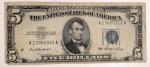 1953 $5 Silver Certificate Blue Seal Lincoln Note