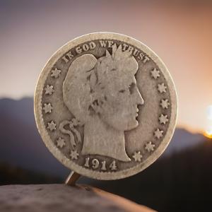 1914 P Barber Quarter Dollar - 90% Silver Coin