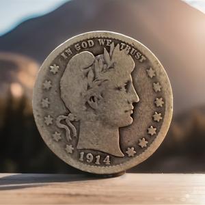 1914 P Barber Quarter Dollar - 90% Silver Coin