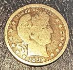 1899 P Barber Quarter Dollar - 90% Silver Coin