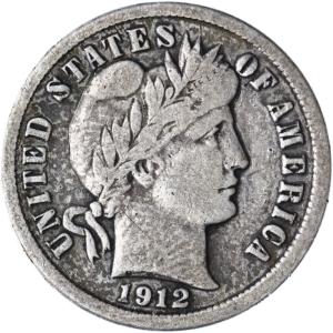 1912 Barber Dime 90% Silver Coin