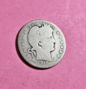1910 Barber Silver Quarter 90% Silver Coin