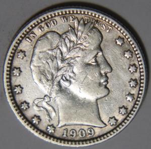 1909 D Barber Quarter 25C Coin VF++