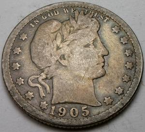 1905 Barber Quarter - 25 Cent Coin