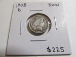 1908-D Barber Silver Dime with Stunning Toning