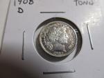 1908-D Barber Silver Dime with Stunning Toning