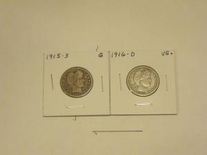 1915-S & 1916-D Silver Barber Quarters Set