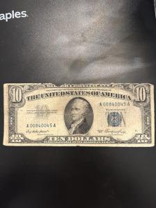 1953 $10 Blue Seal Silver Certificate Note