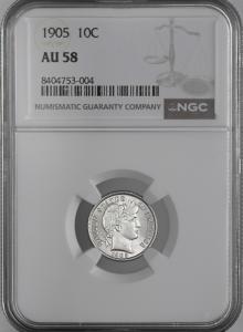 1905-P Barber Silver Dime NGC AU58
