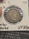 1909-D Barber Quarter Silver Coin with Great Detail