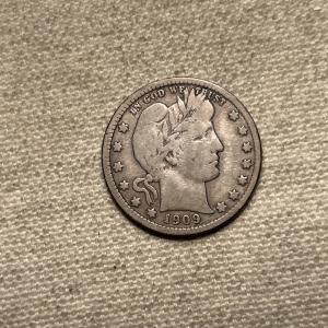 1909 S Barber Quarter - San Francisco Mint Silver