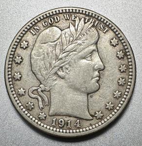 1914-D Barber Quarter in XF Condition