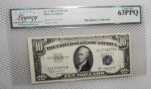 1953 $10 Blue Seal Silver Certificate UNC 63PPQ