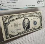 1953 $10 Blue Seal Silver Certificate UNC 63PPQ