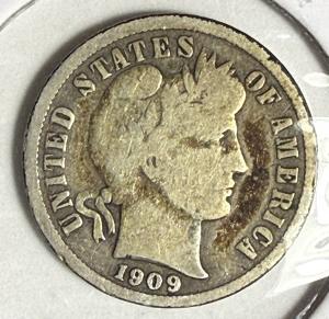 1909-P Barber Dime 90% Silver Coin