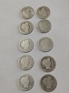 Barber Dime Lot of 10 - 90% Silver