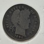 1894 Barber Dime Silver Coin - 10 Cents
