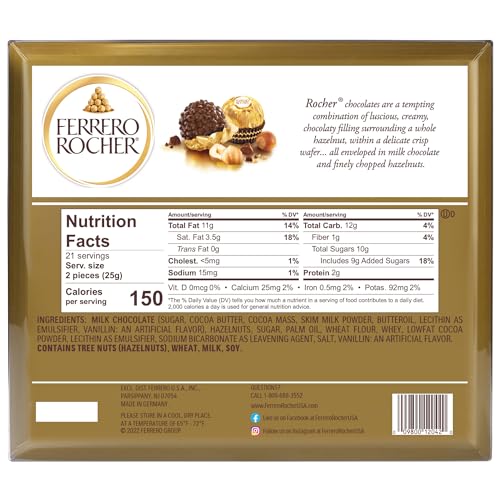 Ferrero Rocher Gourmet Milk Chocolate Hazelnut Candy, 42ct