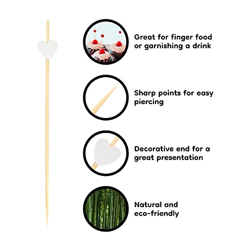 Heart-shaped Bamboo Fruit Skewers - 100 Pieces