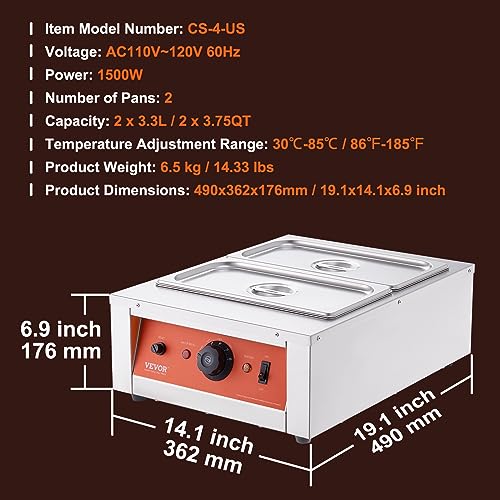 VEVOR 17.6 Lbs 2-Tank Chocolate Fountain Machine